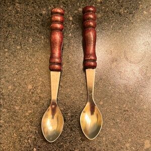 Vintage Elegant stainless steel Wooden Handle Spoons/made In Taiwan